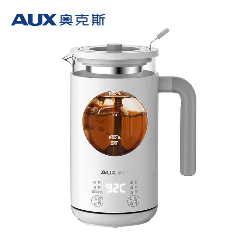 奥克斯(AUX)煮茶器HX-S0708F全自动小型办公室煮茶器家用黑茶花果茶蒸汽茶壶智能保温多功能玻璃烧水壶电热煮茶壶