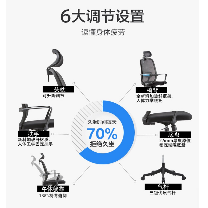 华立伟黑色办公椅 坐高52cm 把高清大图