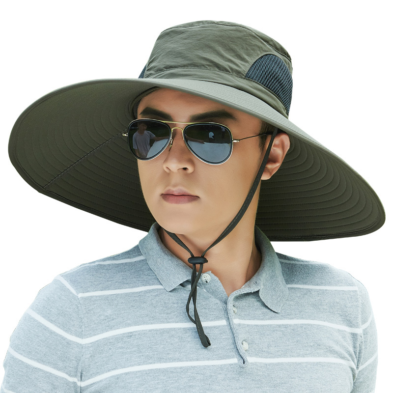 防晒帽男夏季户外透气钓鱼帽垂钓男士太阳帽子遮阳帽大帽檐渔夫帽浅