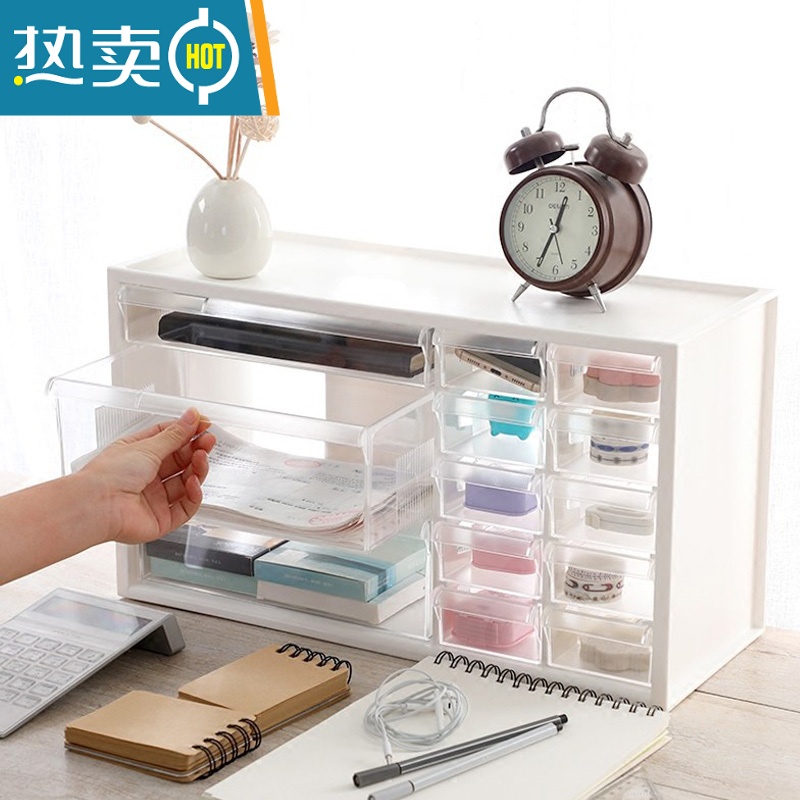 敬平书桌面抽屉柜收纳盒办公室用品整理盒透明化妆品储物盒大容量收纳柜高清大图