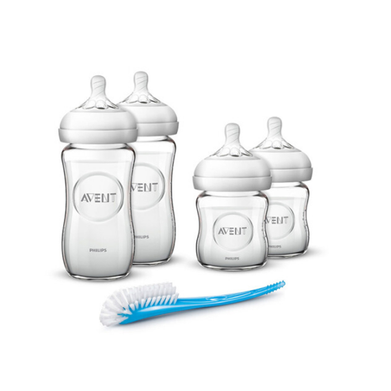 飞利浦 AVENT 新安怡宽口径自然系列玻璃奶瓶新儿套装(120ml+240ml奶瓶各x2及刷子)SCD291/06高清大图