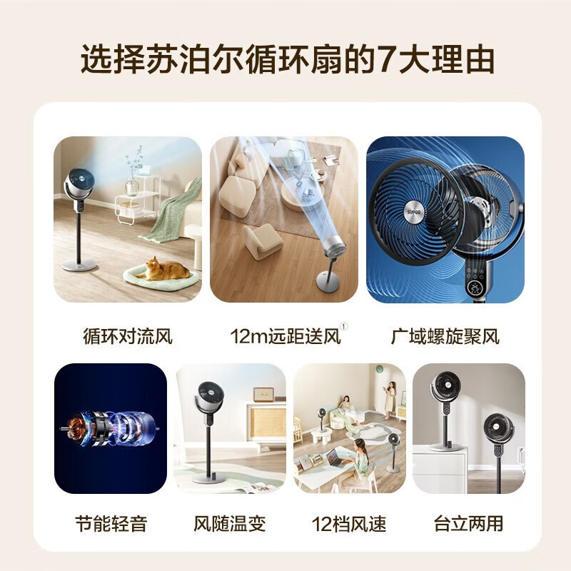 苏泊尔(SUPOR)12档直流变频空气循环扇遥控落地扇涡轮换气扇3D摆头 EFC-102A-18高清大图