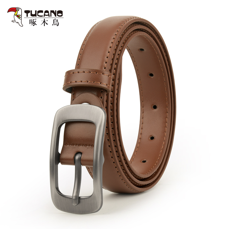 啄木鸟皮带女款针扣腰带真皮商务正装女式牛皮裤带咖啡色女士鸟款高清大图