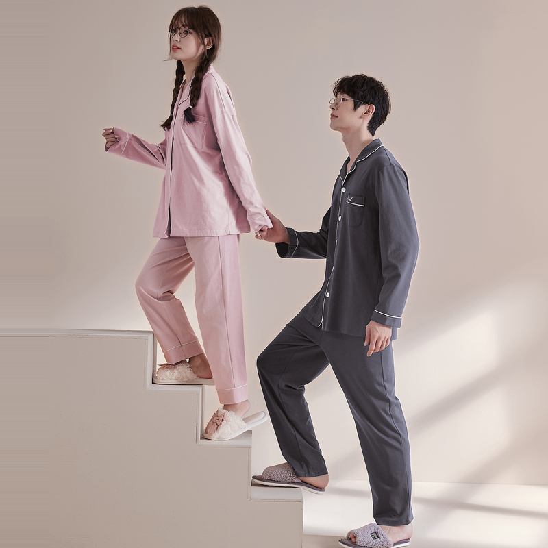 唐狮情侣睡衣女薄款春秋季新款长袖大码外穿家居服男女两