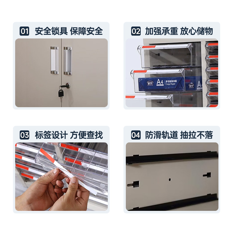 铭威盾文件柜抽屉式多层a4资料收纳柜美甲柜A4文件抽屉柜系列大三列54抽无门高清大图