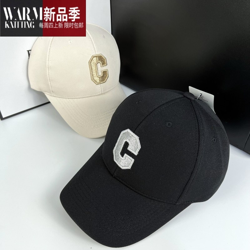 shanchao男女帽子秋季c字母时尚百搭休闲棒球帽大头围遮阳鸭舌帽