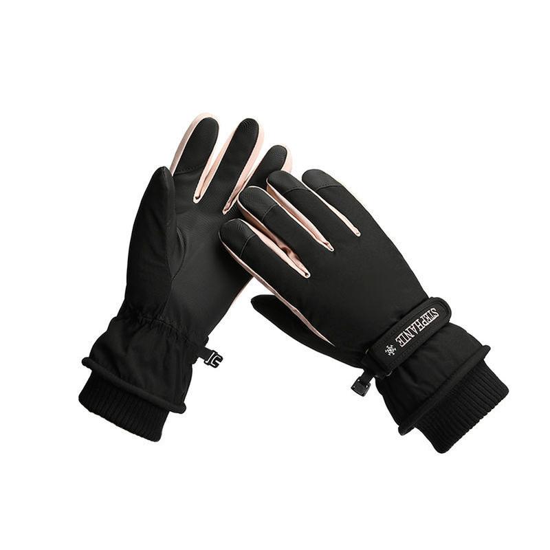 南极人男女士冬季加绒加厚手套情侣保暖户外滑雪骑车防水防滑防风 女士黑色