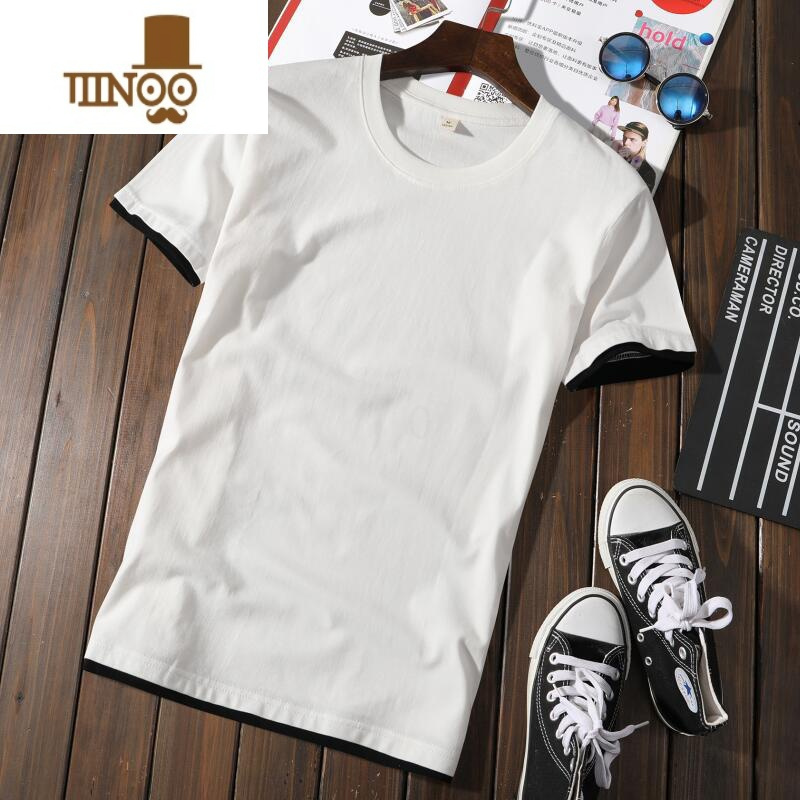 yanxu短袖t恤男士圆领纯色圆领宽松青少年休闲汗衫打底衫t恤