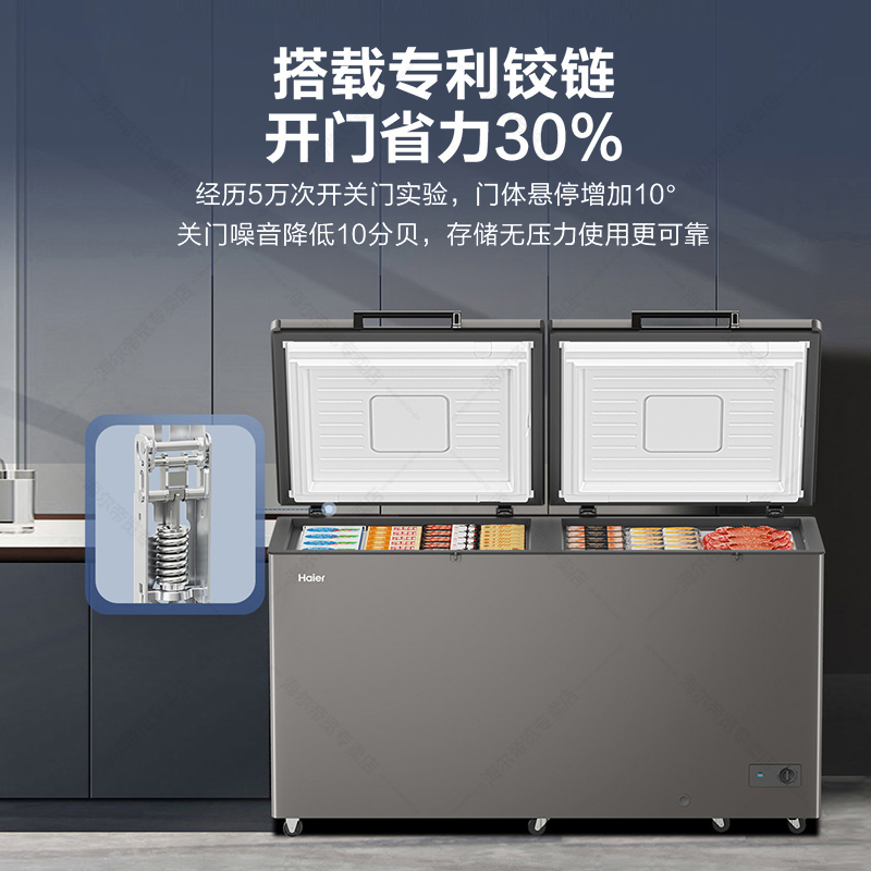 海尔(Haier)冰柜家用大容量全冷冻冷藏转换能效节能省电卧式冷柜大型保鲜柜519升高清大图