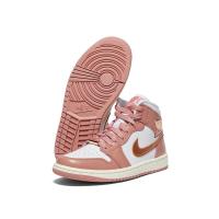 Air Jordan 1 Mid SE 高级皮革橡胶外底轻质气垫粉白色时尚篮球鞋