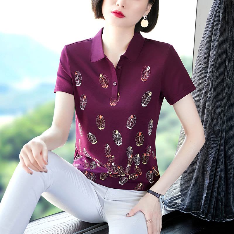 均妮纯棉短袖t恤女夏2022年新款妈妈名牌高端欧货翻领宽松polo衫上衣图片