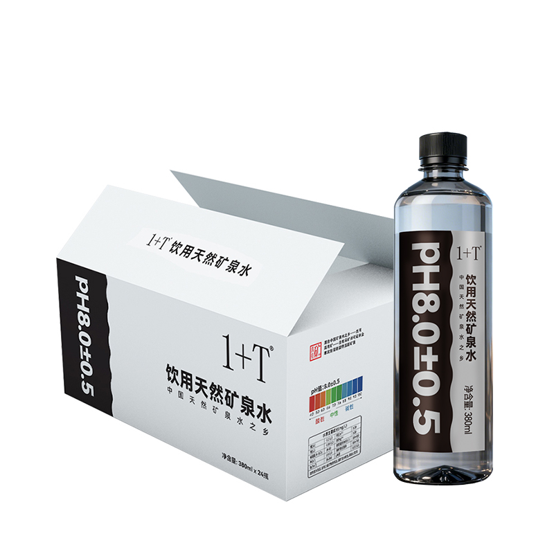 1+T 饮用天然矿泉水 380ml*24瓶/箱高清大图