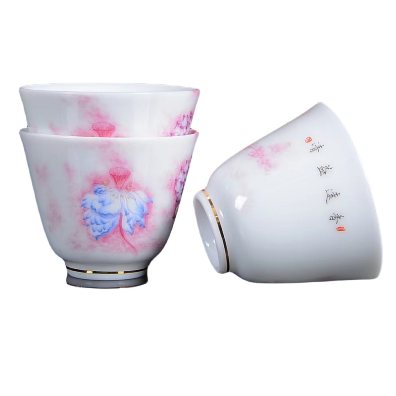 銮源丰S-004描金羊脂玉 茶具小套装(配盖碗)