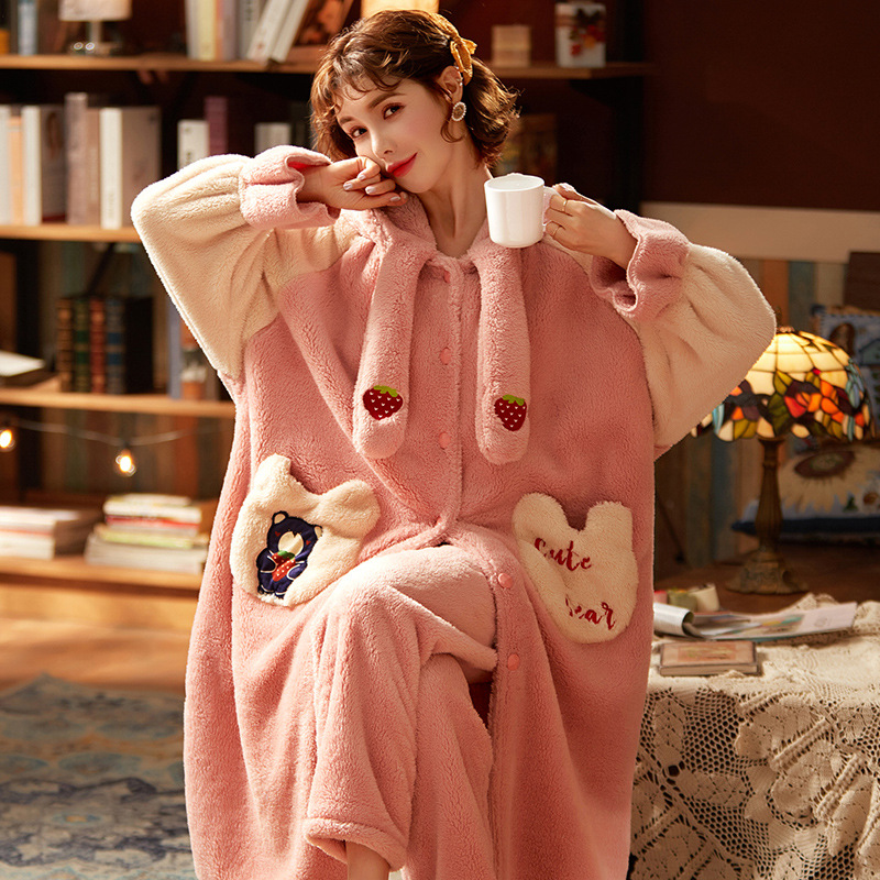权小威 新款睡衣女冬季长袖可通可爱睡袍加厚保暖浴袍家居服