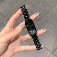 适用oppo手环2表带金属四叶草智能OPPO手环1代皮质拼接替换腕带3139B