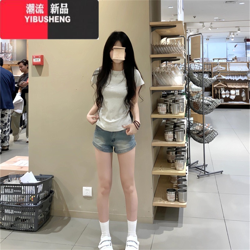YIBUSHENG2024新款正肩短袖T恤女季小个子短款修身显瘦学生打底上衣高清大图