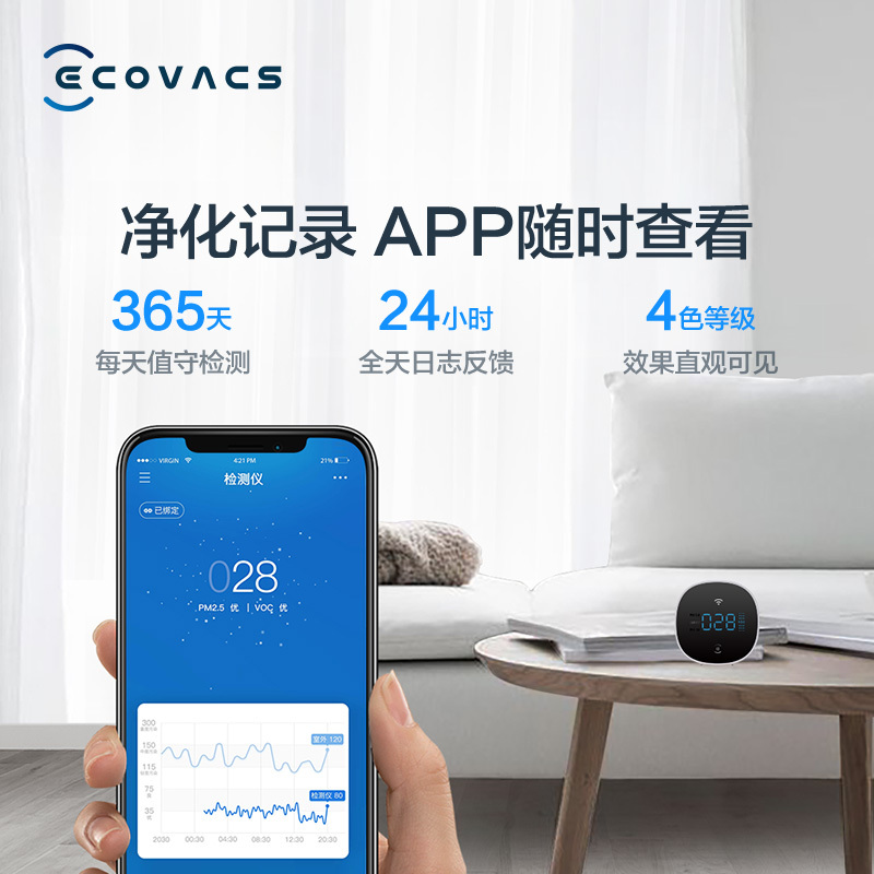 科沃斯(ECOVACS) 空气净化检测仪Aaron-AT80适配空气净化器