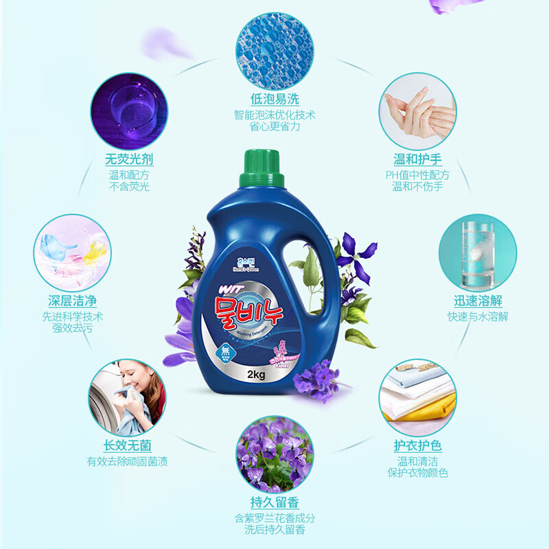 虹丝克润小蓝瓶洗衣液长效留香去污去渍抗菌抑菌内衣裤可用洁净衣物 紫罗兰花香2KG*2高清大图