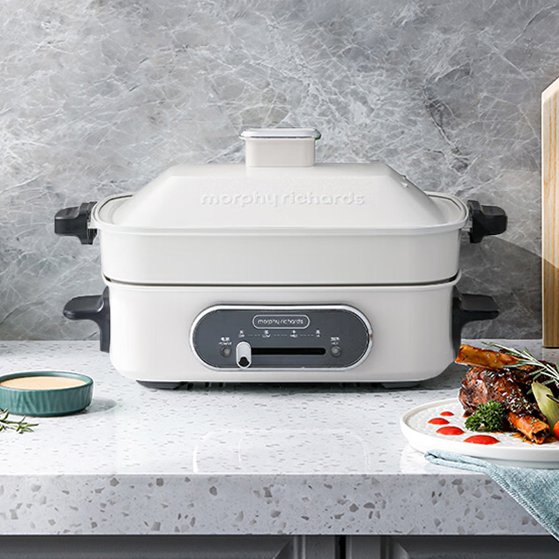 摩飞电火锅不沾涂层耐磨防刮高温不变色清洗方便白色MR9088高清大图