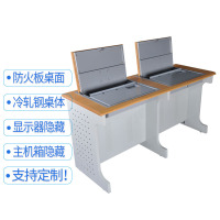 三金鑫 翻转主机隐藏台式机房钢木电脑桌 机房部队培训电脑桌 学校多媒体教室嵌入式显示器课桌