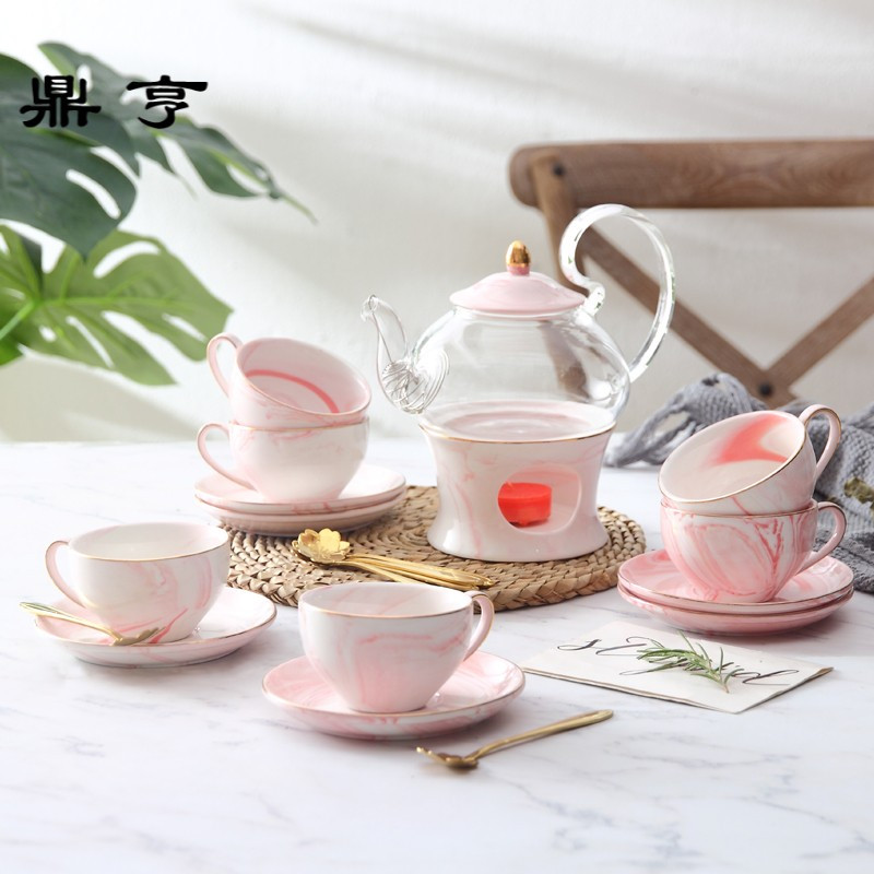 鼎亨北欧花茶杯套装煮水果茶具下午茶玻璃壶茶具家用透明耐热蜡烛