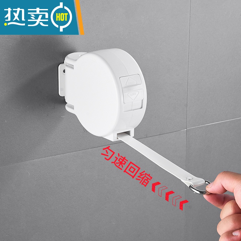 敬平阳台伸缩晾衣绳晒被子挂衣服器钢丝绳子室内凉衣架拉衣线免打孔 粉色4.2米-升级款高清大图