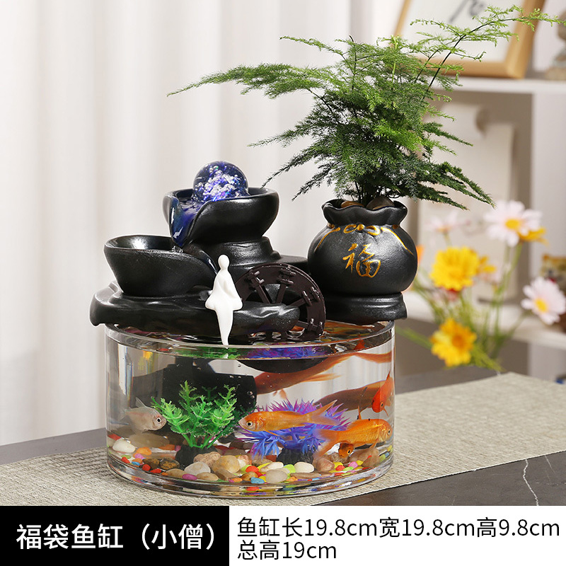 玻璃鱼缸摆件循环流水器客厅办公室桌面盆景小金鱼缸招财开业礼品