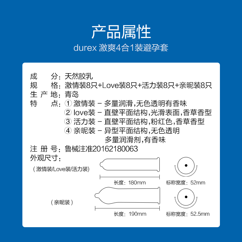 [激爽量贩]杜蕾斯避孕套激爽四合一 32只装 love亲昵活力润滑型安全套套 标准款 男用成人计生情趣性用品