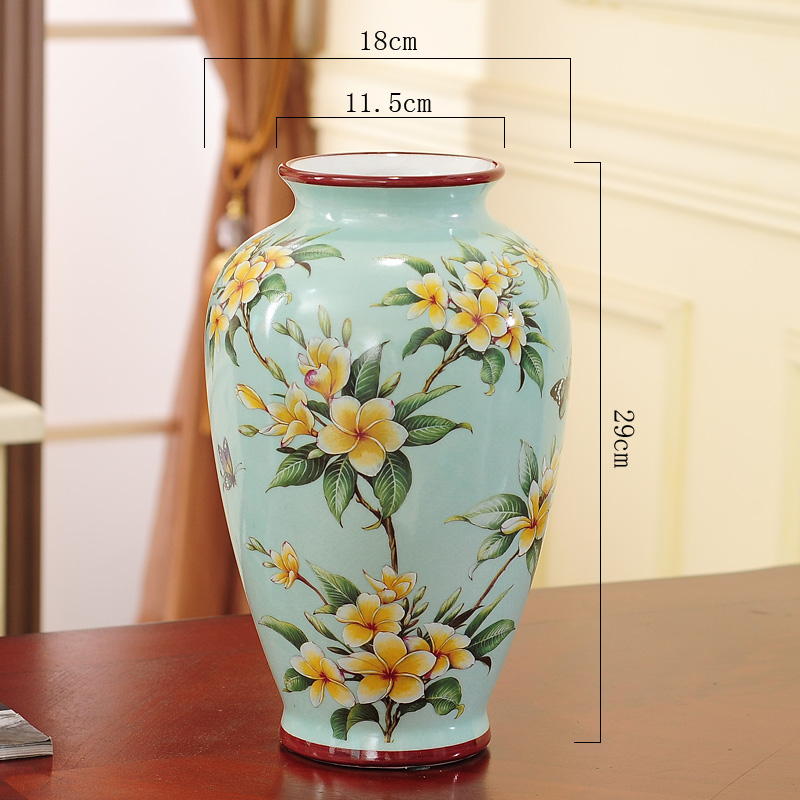 美式陶瓷花瓶家居饰品摆件花器中式复古客厅玄关花几花插乔迁送礼 三维工匠 (不含花)中号,浅绿鸡蛋花高清大图