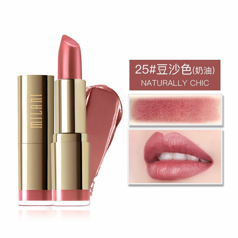 MILANI 超显色滋润持久口红唇膏(奶油系列)小金管 #25豆沙色Naturally Chic 3.97g 美国进口