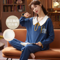 可外穿睡衣女士秋冬季棉质长袖长裤带胸垫卡通宽松青年家居服套装 女XXL E4202