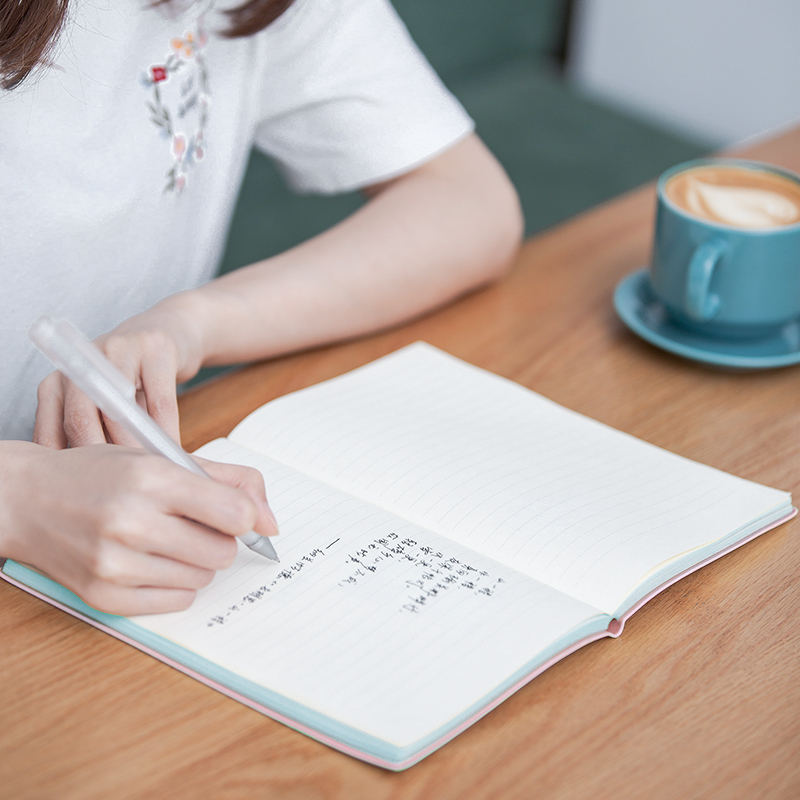 得力22283软面贴芯皮面本A5/96张(浅蓝)少女心清新糖果色会议记录本
