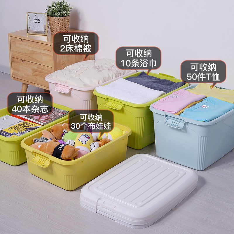 三维工匠收纳箱塑料特大号车载有盖衣服被子整理箱玩具收纳盒储物箱三件套 三 [粉色矮款]尺寸:55*41*21cm [特惠高清大图