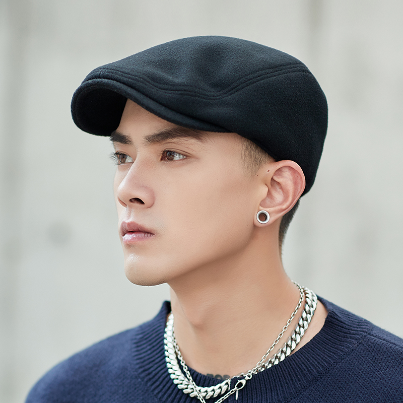 盛世尼曼帽子男士反戴贝雷帽秋冬季韩版潮牌日系鸭舌帽大头围报童帽