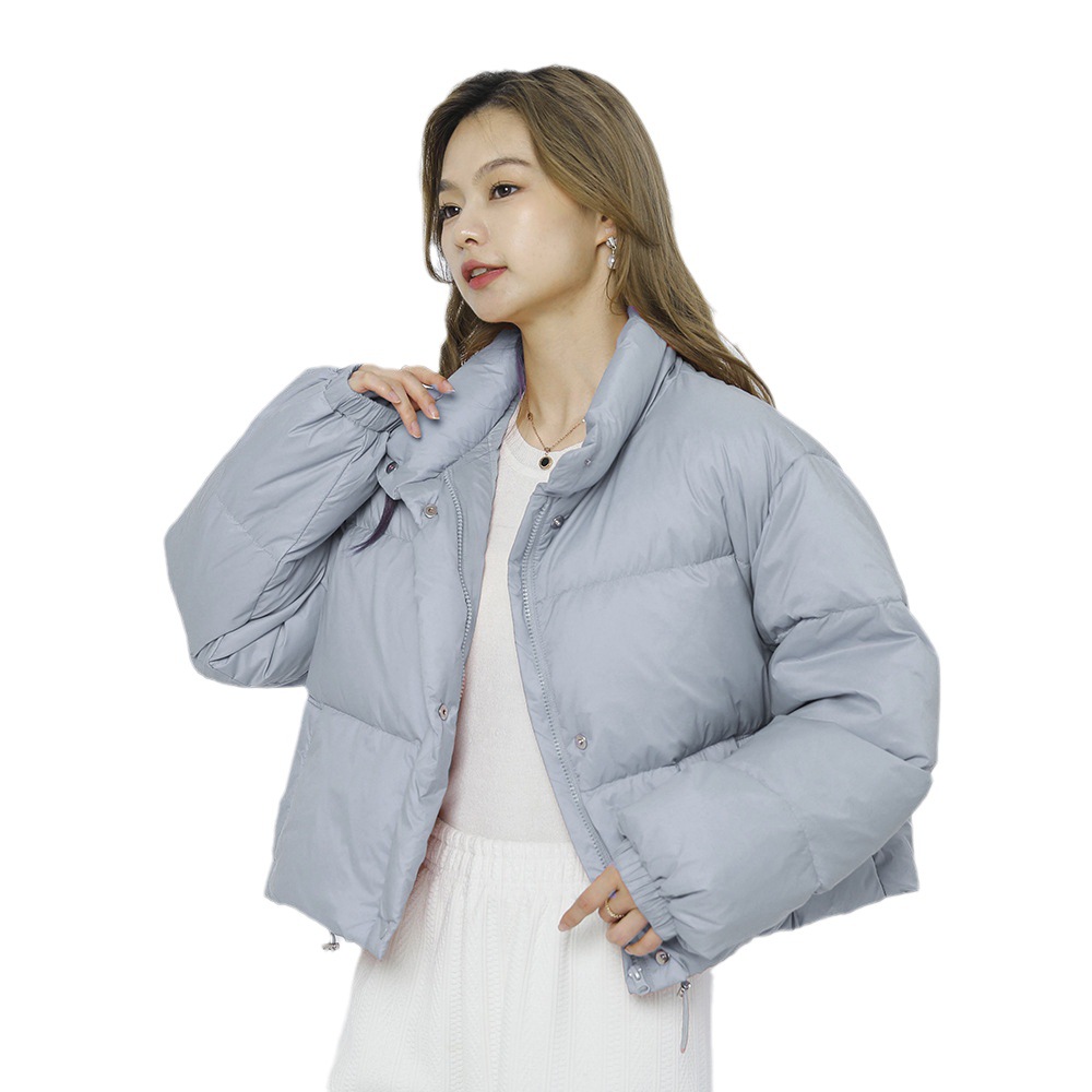 纯色简约加厚女短款立领小个子加厚白鸭绒面包服羽绒_845高清大图