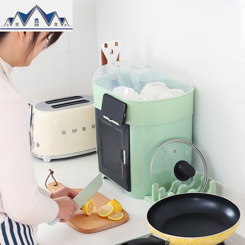 厨房碗架碗筷收纳盒放碗碟沥水收纳架二层带盖家用置物架塑料碗柜 三维工匠高清大图