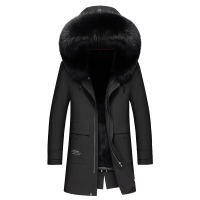 海宁皮草派克服男士黄金水貂内胆男派克服皮毛一体海宁貂皮大衣中长款大毛领整貂皮草外套金利来阿玛尼劲霸男装皮草外套大码 99款黑色水貂胆+黑狐大毛领 170/M【建议100-125斤】
