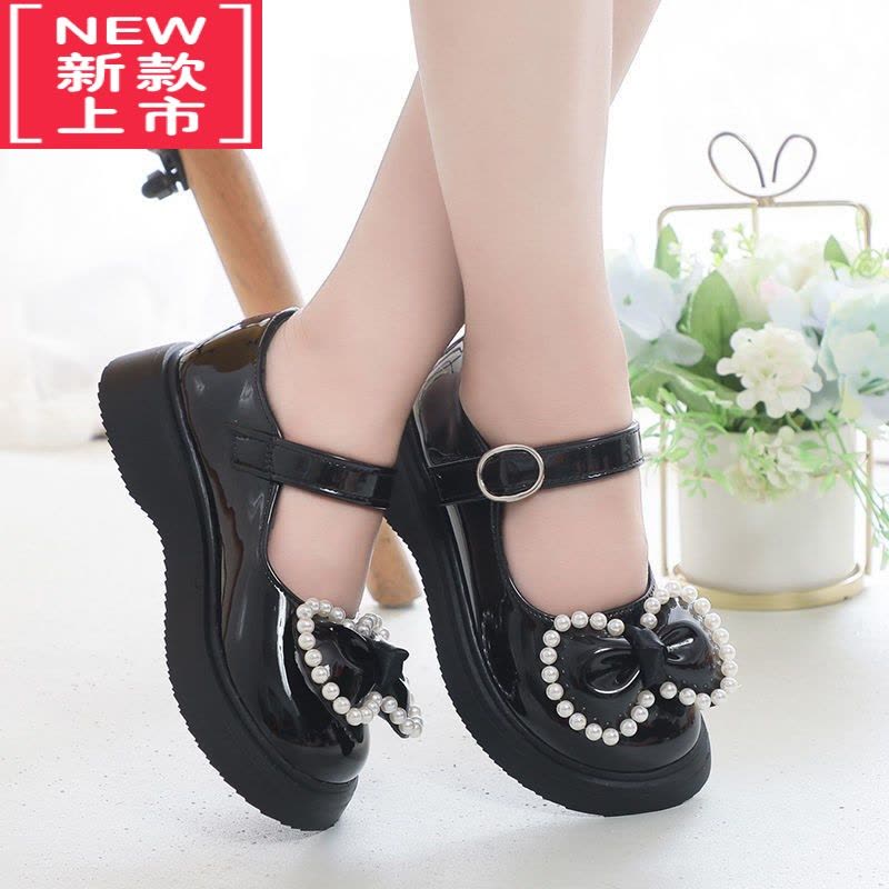 可莉允女童公主鞋2022春季新款时尚小皮鞋蝴蝶结中大童女孩超轻跳舞鞋运动休闲鞋图片