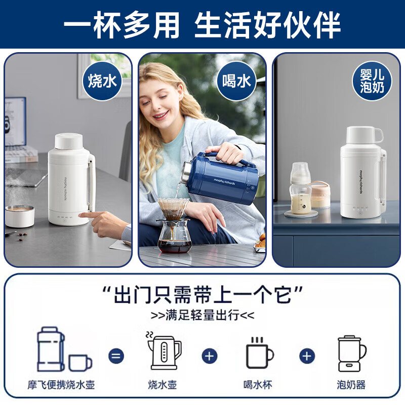 摩飞电器 便携式电热水壶 MR6061C 椰奶白 950W 快速加热 携带方便 塑料机身 安全省心高清大图