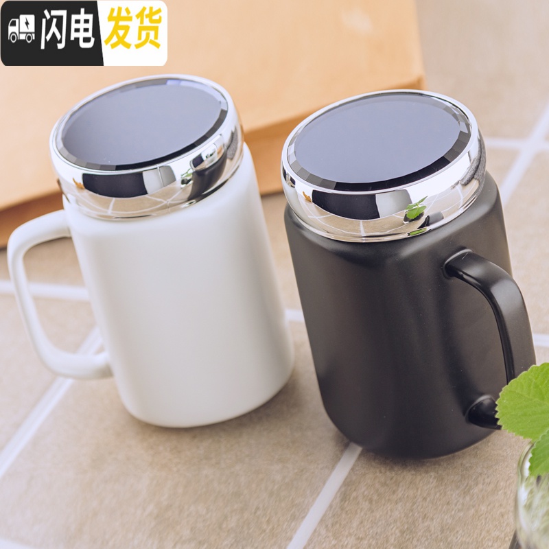 三维工匠欧式简约马克杯带盖勺家用陶瓷水杯镜面杯办公室咖啡早餐杯情侣杯高清大图