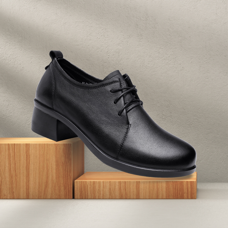 强人3515皮鞋女新款方跟通勤商务正装皮鞋真皮舒适百搭休闲鞋