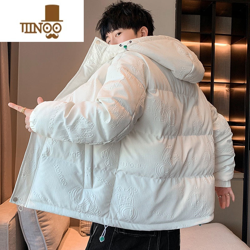 YANXU棉衣男士外套冬季加绒加厚保暖潮牌袄子冬装男装连帽短款羽绒棉服 635白色 4XL