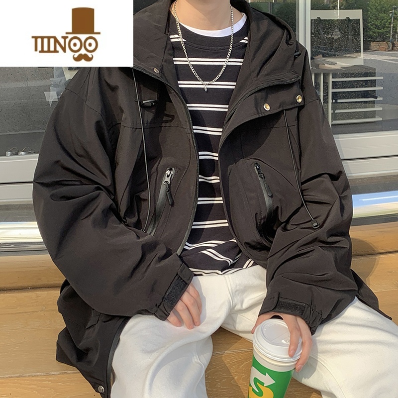 YANXU机能美式冲锋衣外套男宽松潮牌痞帅连帽oversize防水工装风衣夹克高清大图