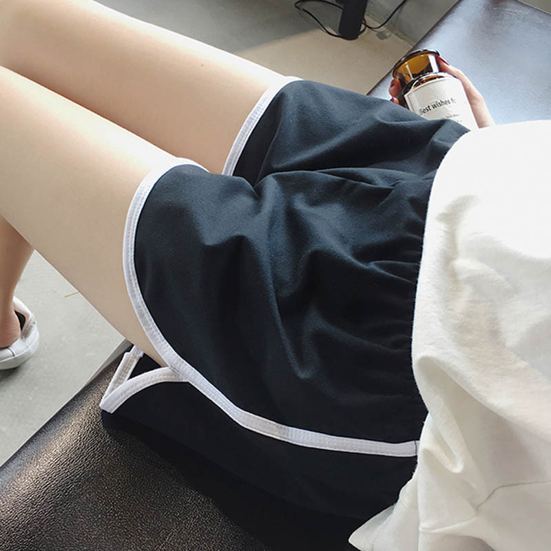 运动短裤女夏2021新款宽松学生健身休闲跑步瑜伽居家睡裤阔腿裤子 9102黑色+白色 M