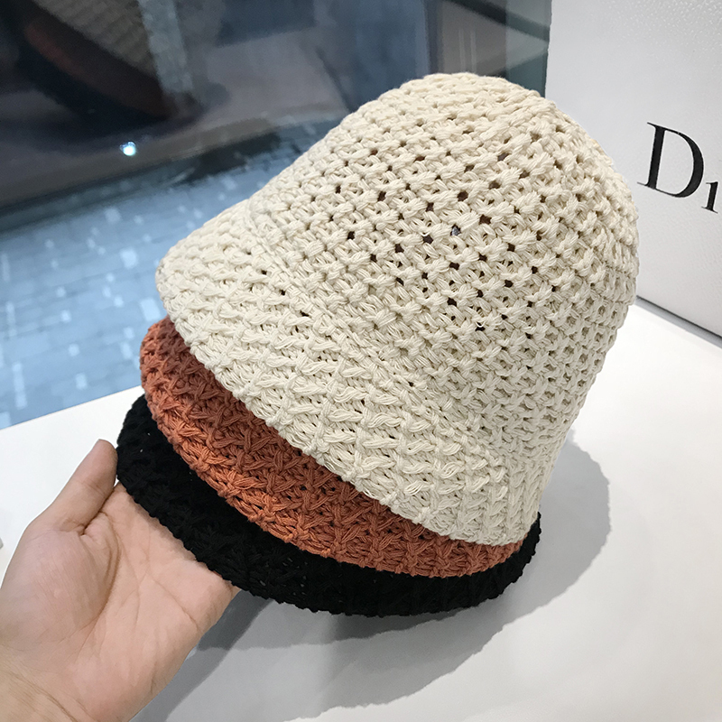 韩版潮手工编织渔夫帽子女春秋透气水桶帽针织日系网红显脸小盆帽帽子