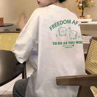[2.5折价53元]唐狮夏季女圆领背后图案短袖T恤减龄百搭学院风休闲慵懒风