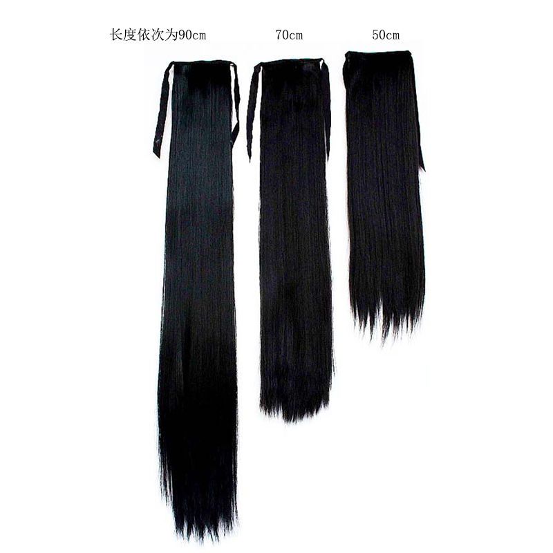 古装假发超长直发片绑带式马尾汉服古典造型接发片顺滑小龙女披发 黑色宽10cm长约50cm