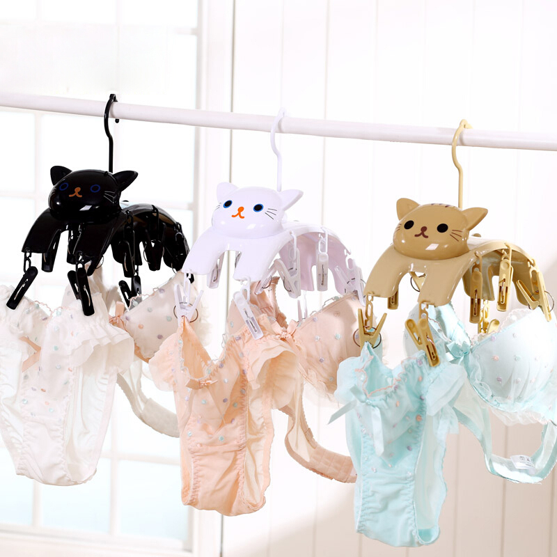 晒衣架卡通猫造型塑料弧形多头家用阳台挂衣儿童衣服内衣袜子架