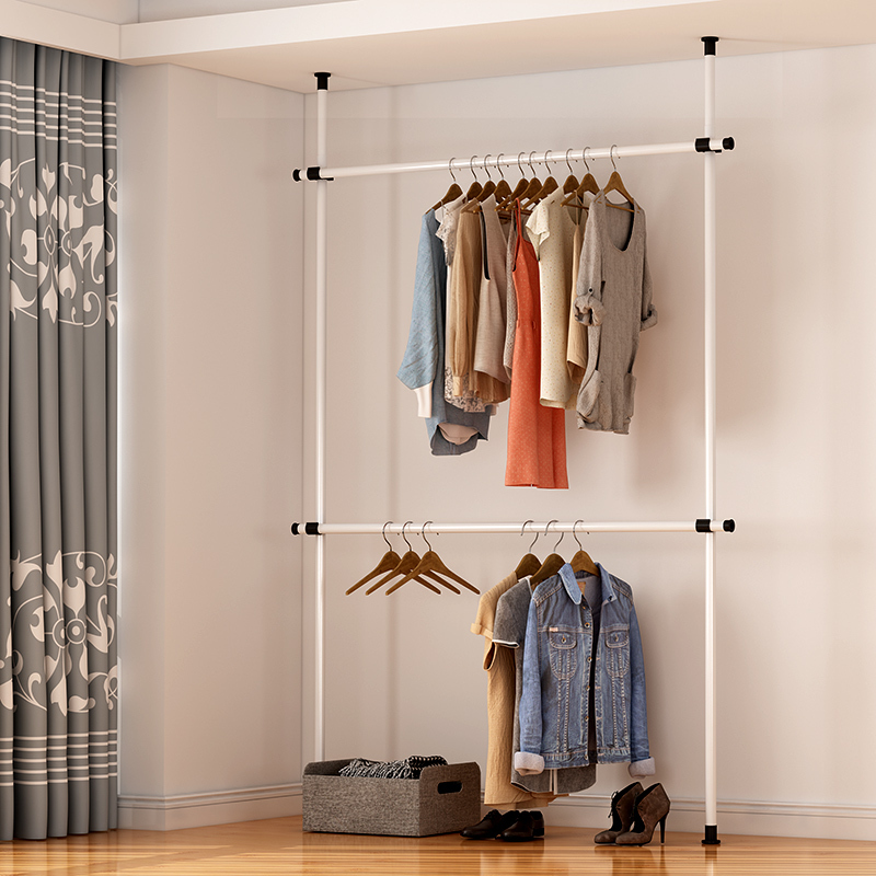 顶天立地衣架落地开放式卧室衣帽架简易衣柜组装衣帽间置物架哇哎哩