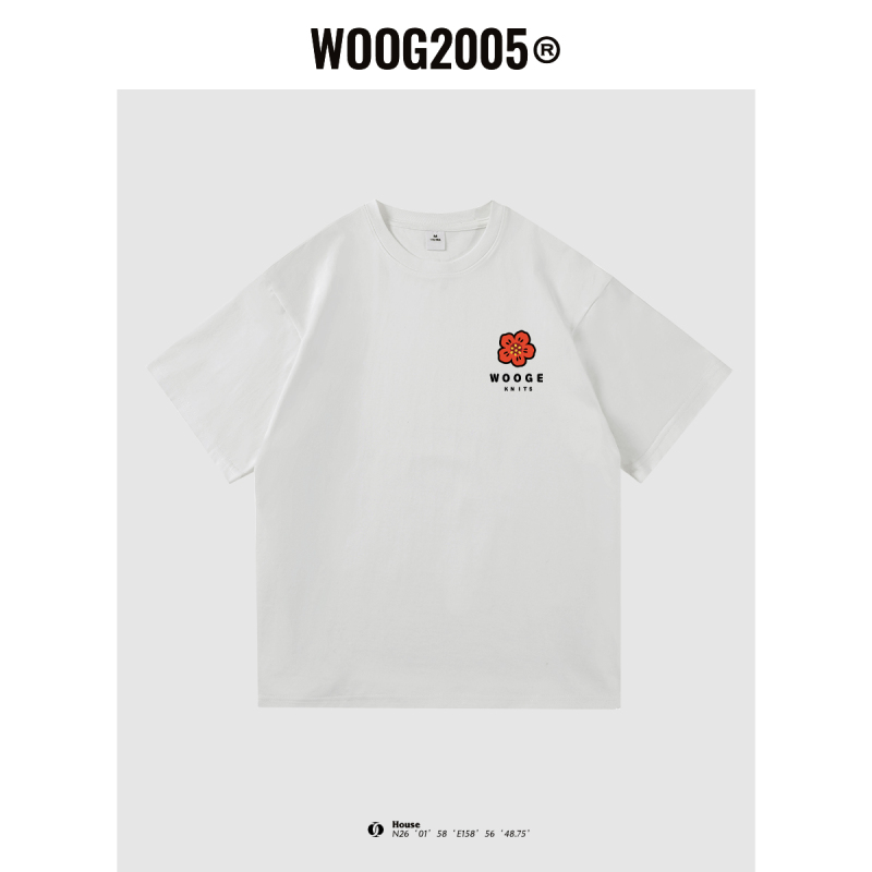 WOOG2005创意印花图案花瓣100棉2022夏季新款潮牌情侣装ins男女